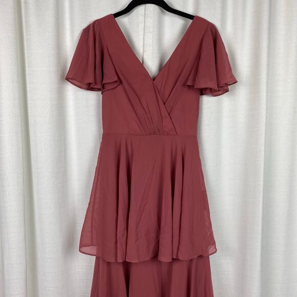 Lulus Sincerely Exquisite Rusty Rose Short Sleeve Tiered Maxi Dress Sz.XS NWT - Picture 6 of 16